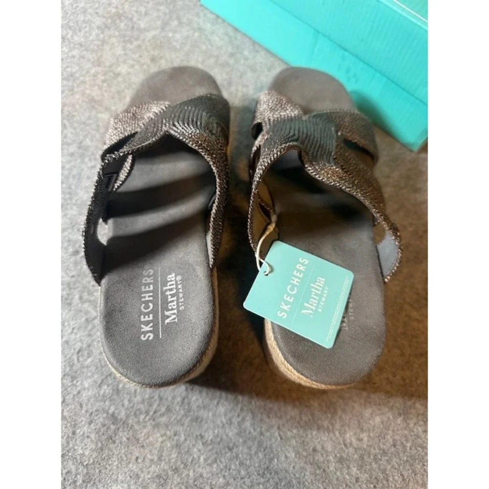 Skechers Martha Stewart Iris Unstoppable Gunmetal Metallic Jute Wedge Sandal 7